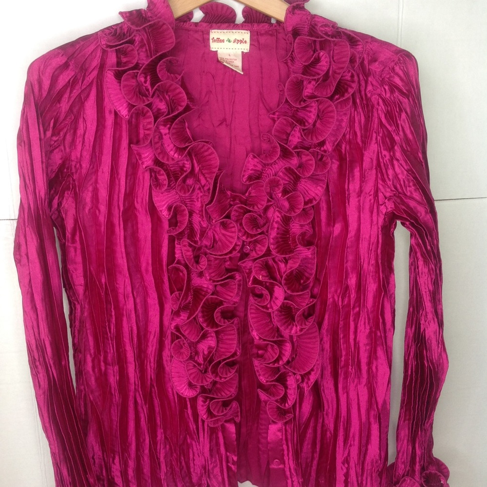 Vintage Pink Ruffle Blouse Toffee Apple Mini Pleat